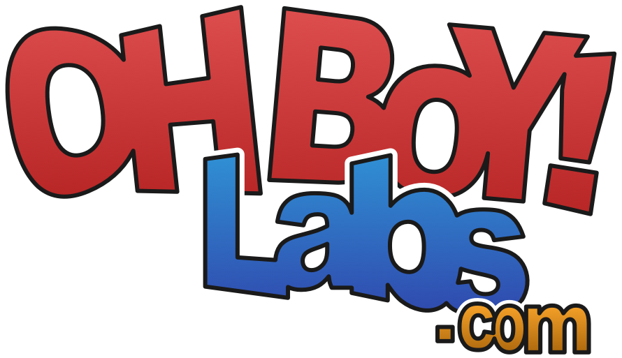 Oh Boy! Labs Red Blue and Orange Logo with .com